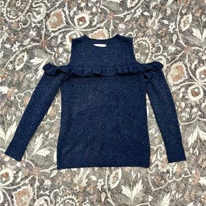 Loft Cold Shoulder Blue Ruffle Sweater Size XS